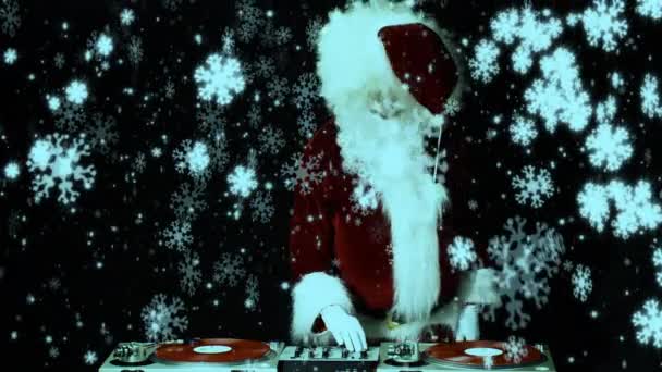 Santa Claus Djing Disco Feestje Zwarte Achtergrond — Stockvideo