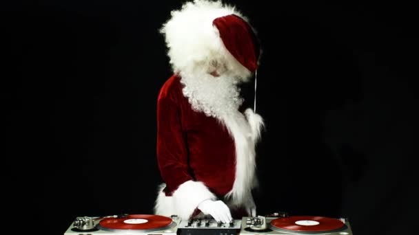 Papai Noel Djing Festa Discoteca Fundo Preto — Vídeo de Stock