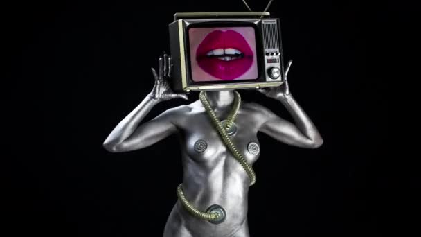 Telewizor głowa kobieta usta — Wideo stockowe