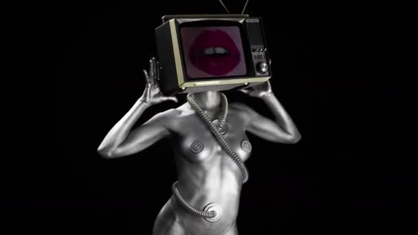 Χείλη γυναίκα κεφάλι τηλεόραση — Αρχείο Βίντεο