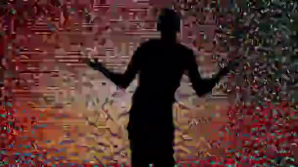 一位熟练的男舞蹈家以当代风格跳舞 这个系列是一个影子舞蹈家剪影和使用视频静态叠加 — 图库视频影像