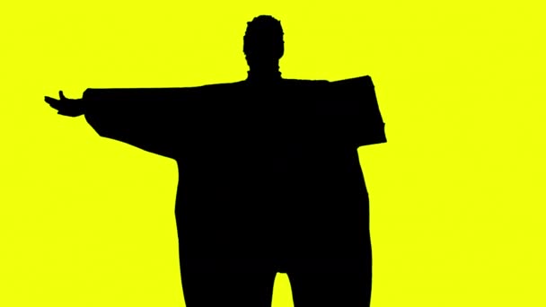 Egy Ember Belülről Felfújt Kövér Öltöny Tánc — Stock videók
