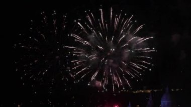 Gece gökyüzüne patlayan farklı renkli havai fişek