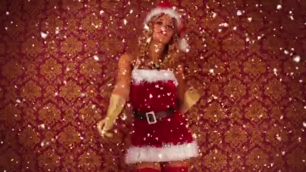 Bella Donna Bionda Che Balla Costume Babbo Natale — Video Stock