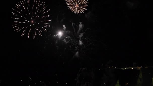 爆発別のカラフルな花火が夜空に表示します — ストック動画