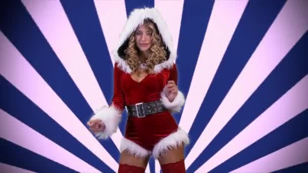 Donna Che Balla Costume Babbo Natale Sfondo Astrazione — Video Stock