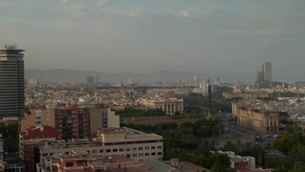 Timelapse Заката Сока Монт Джуик Центре Барселоны Горизонта — стоковое видео