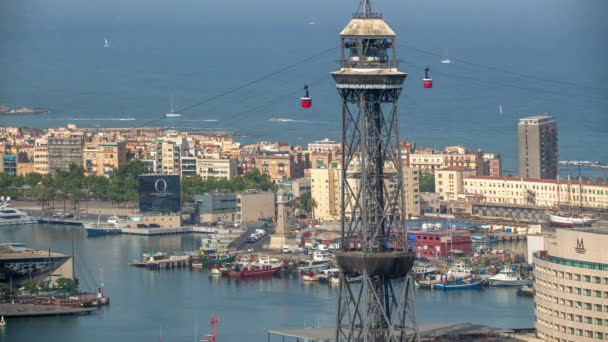 Zaman Atlamalı Mont Juic Barcelona Şehir Merkezi Skyline Üzerinden — Stok video
