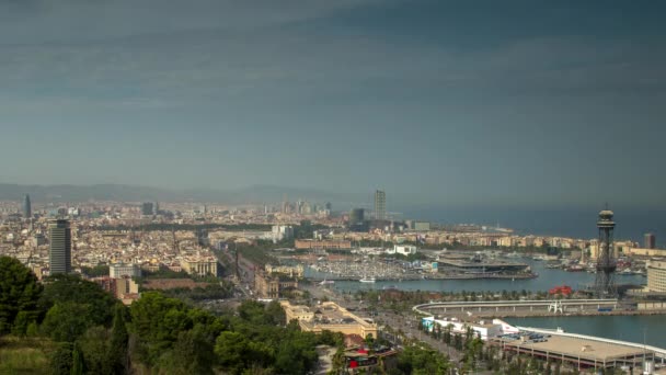 Time Lapse Mont Juic Barcelona City Centre Skyline — Stock Video