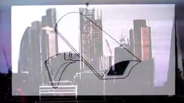 Ofis ve modern binanın bulanık görünümünün dijital bileşimi