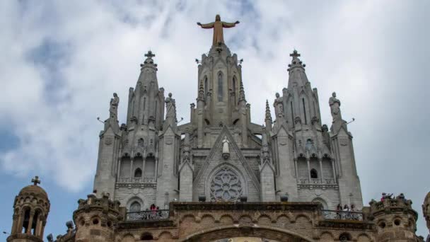 Templo Expiatori Del Sagrat Cor Iglesia Cima Montaña Tibidabo Barcelona — Vídeos de Stock