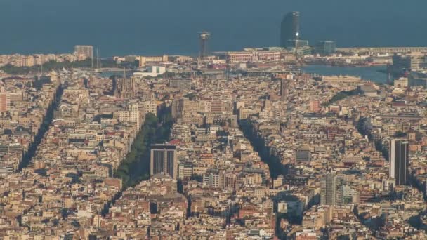 Tid Förflutit Över Stadssilhuetten Barcelona Eftermiddagen Med Vackert Ljus — Stockvideo