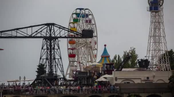 Barcelona July 2017 Time Lapse Rides Tibidabo Amusement Park Overlooking — Stock Video