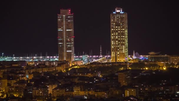 Barcelona Lipca 2017 Noc Time Lapse Budynków Barcelonie Strzał Góry — Wideo stockowe