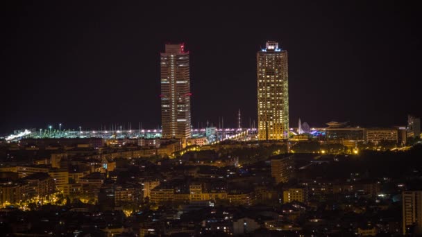 Barcelona Lipca 2017 Noc Time Lapse Budynków Barcelonie Strzał Góry — Wideo stockowe