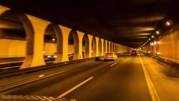 Cars Moving Tunnel Barcelona Lights — Stock Video