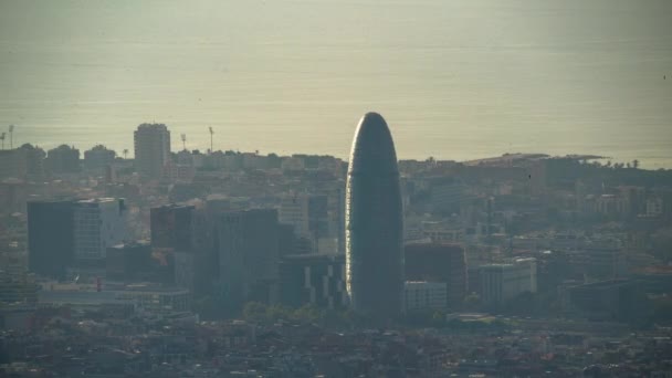 Барселона Июль 2017 Срок Действия Зданий Барселоне Снимок Горы Тибидабо — стоковое видео
