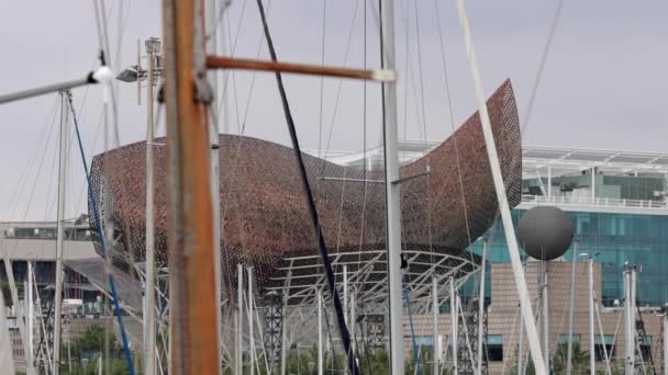 巴塞罗那 2017年7月 游艇和双子塔在港口奥林匹克 西班牙巴塞罗那 — 图库视频影像