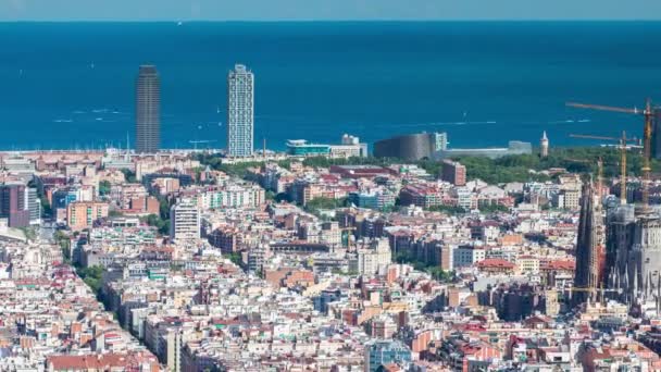 Vidvinkel Timelapse Barcelona Skott Från Bunkrar Carmel Med Fantastisk Panoramautsikt — Stockvideo