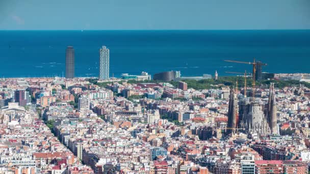 Vidvinkel Timelapse Barcelona Skott Från Bunkrar Carmel Med Fantastisk Panoramautsikt — Stockvideo