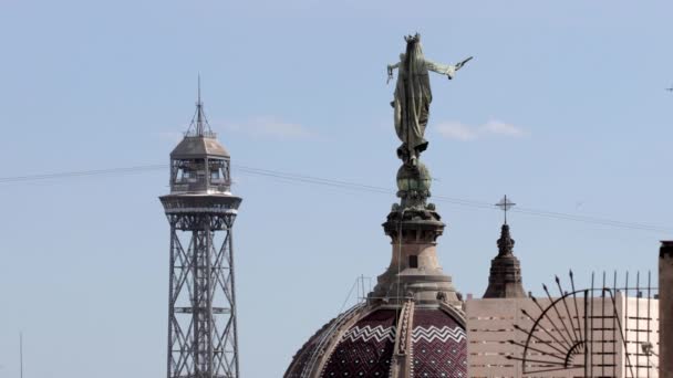 Teleferik Plaj Liman Alanı Mont Juic Dağ Barcelona Ile Bağlanır — Stok video