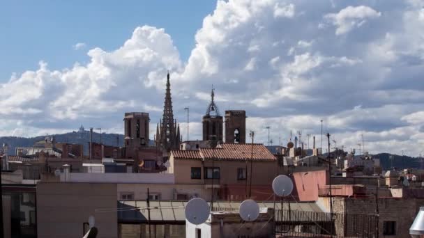 Timelapse Shot Rooftops Barcelona Mixed Weather Day Sun Storms Shot — Stock Video