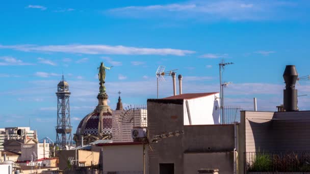Снимок Веревок Барселоны Сделанный Террасы Центре Города — стоковое видео