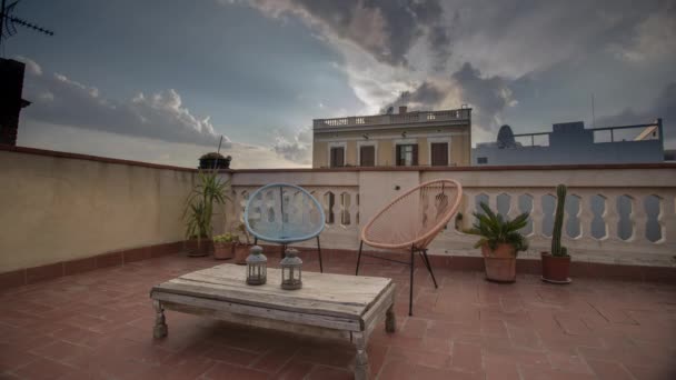 Lapso Tiempo Una Terraza Fresca Azotea Barcelona — Vídeos de Stock