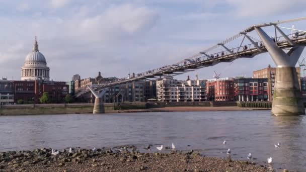 圣保禄大教堂 从伦敦千禧桥的视图 — 图库视频影像