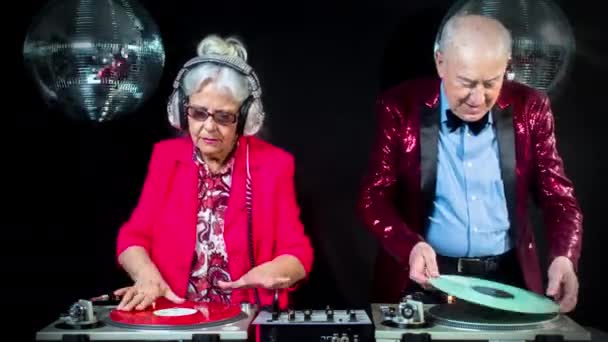 Older Stylish Couple Partying Disco Setting Black Background — Stock Video