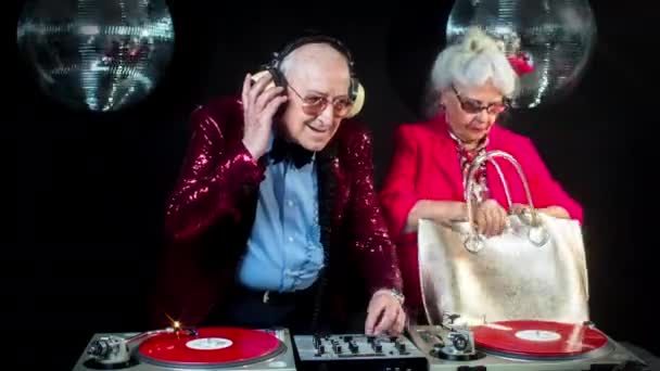 Older Stylish Couple Partying Disco Setting — Stock Video