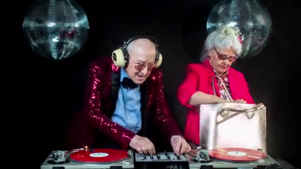 Older Stylish Couple Partying Disco Setting — Stock Video