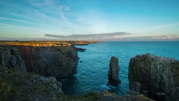 Sonnenuntergang Strand Und Der Küste Wales Großbritannien — Stockvideo
