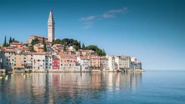 Sahil Kasaba Rovinj Hırvatistan Istrian Yarımadası Güzel Tarihi Duvarlı — Stok video