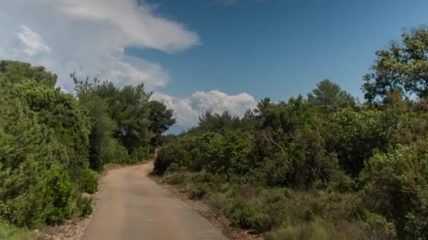 Pov Strzał Kamerą Dołączony Przodu Road Jazdy Poprzez Piękne Szlaki — Wideo stockowe