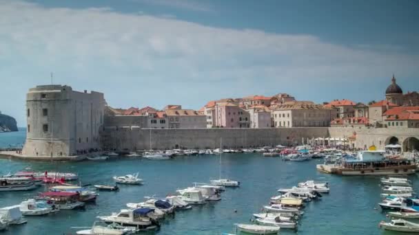 Uitzicht Ommuurde Stad Van Dubrovnik Aan Adriatische Kust Kroatië — Stockvideo