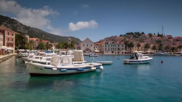 Şehrin Hvar Hvar Hırvatistan Island Şık Ana Şehirde Güzel Liman — Stok video