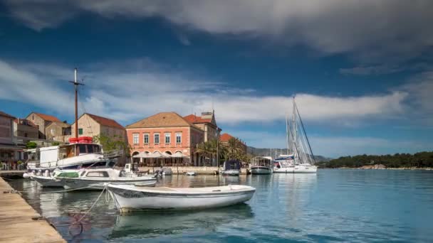 Hamnen Stari Grad Tidigt Morgonen Stad Hvar Kroatien — Stockvideo