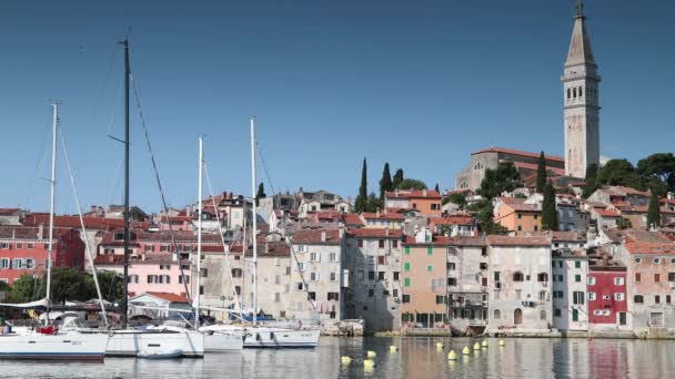 Mooie Historisch Ommuurde Kust Stad Van Rovinj Istrische Schiereiland Van — Stockvideo