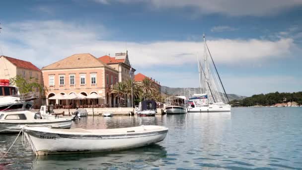 Hamnen Stari Grad Tidigt Morgonen Stad Hvar Kroatien — Stockvideo