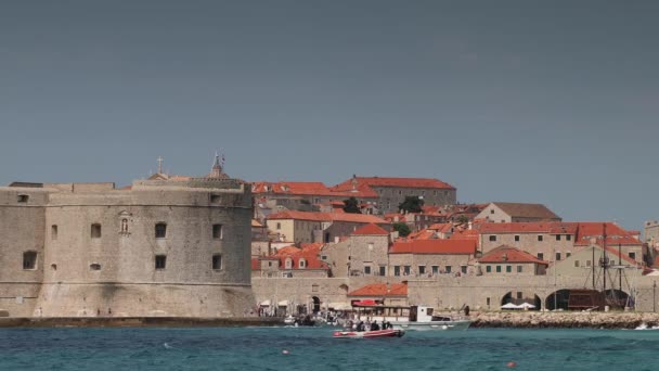 Гавань Місто Фортецю Дубровник Узбережжі Адріатичного Моря Хорватія — стокове відео