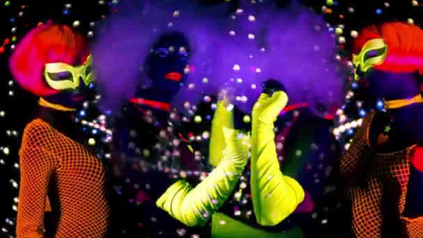 Seksowny Poświatę Kobiet Fluorescencyjnych Odzież Promieniowaniu Black — Wideo stockowe