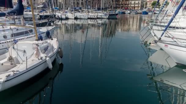 Palermo Italia Octubre 2016 Barcos Pesca Pequeños Yates Amarrados Puerto — Vídeos de Stock