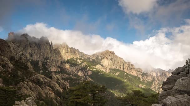 Tidsinställd Klippiga Toppar Aiguilles Bavella Canyon Korsika Frankrike — Stockvideo