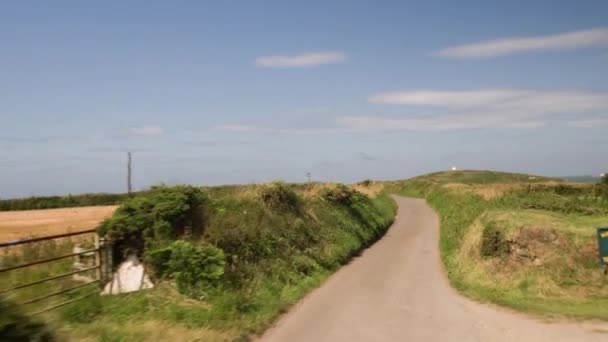 Shot Camera Attached Front Vehicle Driving Small Countryside Lanes Wales — Stock Video