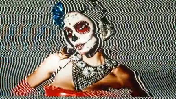 Egyéni tervezett candy koponya mexikói nap a halott arca smink gyönyörű nő, ez a verzió már végigmenni különféle hatások, hogy ez szándékos videó statikus és torzítás