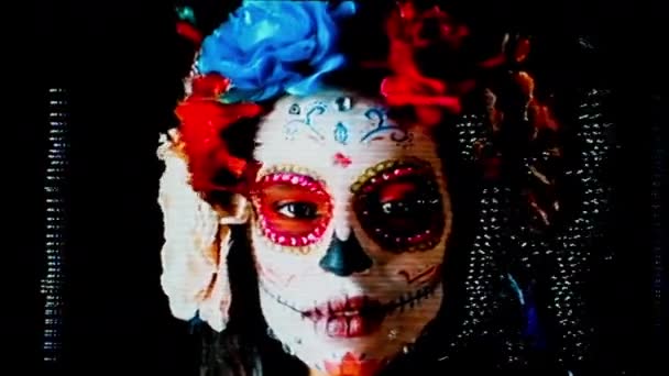 Özel Tasarlanmış Şeker Kafatası Meksika Gün Ölü Yüz Makyaj Güzel — Stok video