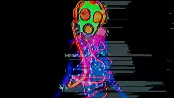 Femme portant un masque à gaz fluorescent dansant avec effet de pépin 