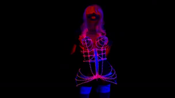 Sexy Femminile Rosa Corsetto Led Sfondo Nero — Video Stock