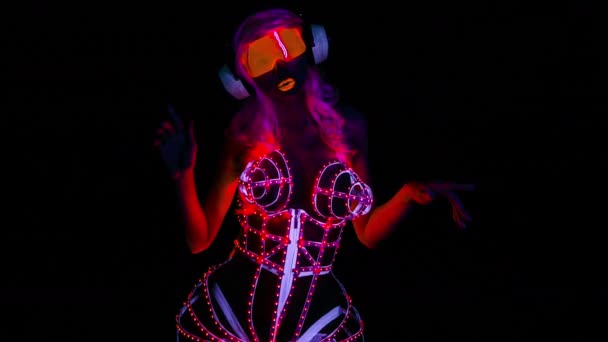 Sexy Femminile Rosa Corsetto Led Sfondo Nero — Video Stock